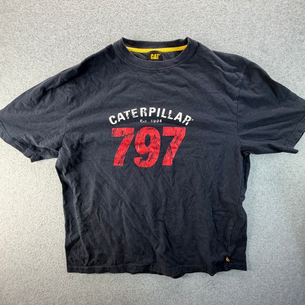 Caterpillar CAT 797 Mining Truck Graphic T-Shirt Mens Large Black Cotton Tee